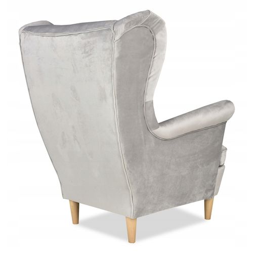 Fauteuil à Oreilles Ari, Style Scandinave, Velours Gris Matelassé