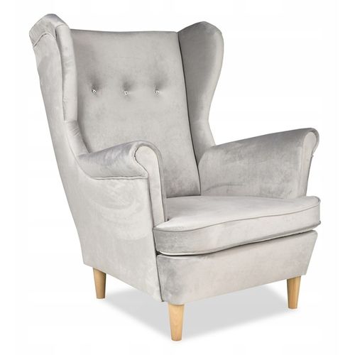 Fauteuil à Oreilles Ari, Style Scandinave, Velours Gris Matelassé