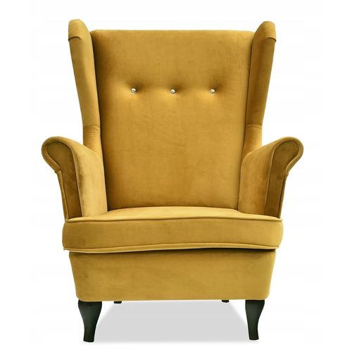 Fauteuil à Oreilles Scandinave Ari, En Velours Moutarde Doré