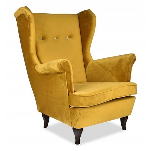 Fauteuil à Oreilles Scandinave Ari, En Velours Moutarde Doré