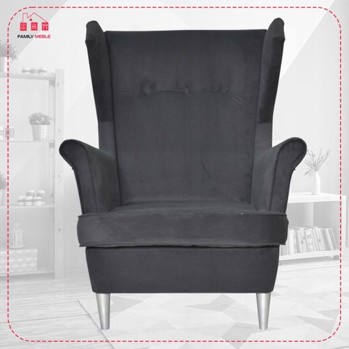 Fauteuil à Oreilles Diana, Style Scandinave — Gris Uni, à Boutons