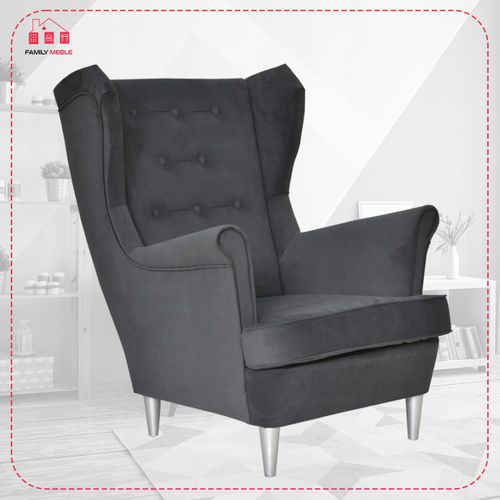 Fauteuil à Oreilles Diana, Style Scandinave — Gris Uni, à Boutons