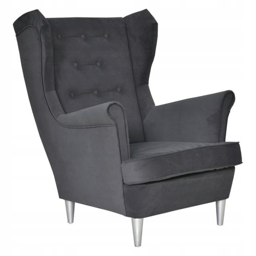 Fauteuil à Oreilles Diana, Style Scandinave — Gris Uni, à Boutons