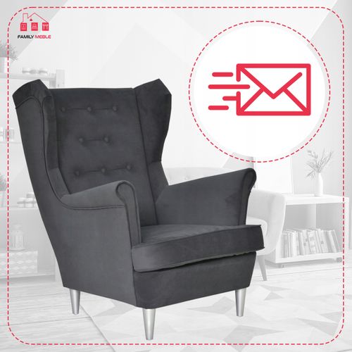 Fauteuil à Oreilles Diana, Style Scandinave — Gris Uni, à Boutons