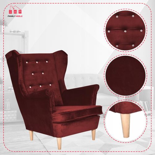 Fauteuil à Oreilles Diana Scandinave, Bordeaux Foncé