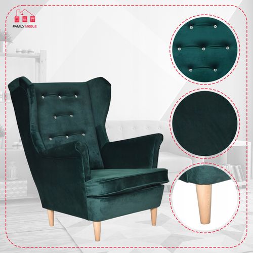 Fauteuil à Oreilles Scandinave Diana — Monolit 37, Vert Bouteille