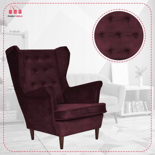 Fauteuil à Oreilles Diana — Style Scandinave, Bordeaux, Capitonné Et Imperméable