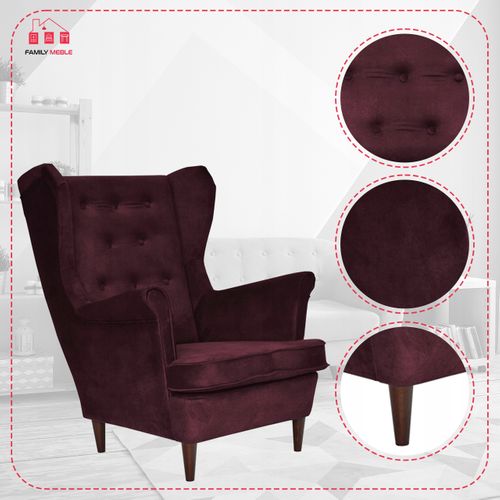 Fauteuil à Oreilles Diana — Style Scandinave, Bordeaux, Capitonné Et Imperméable