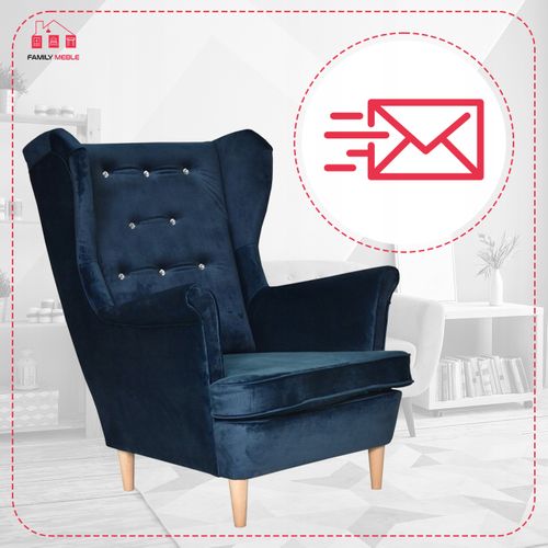 Fauteuil à Oreilles Diana, Style Scandinave, Bleu Marine Foncé Brillant Mon