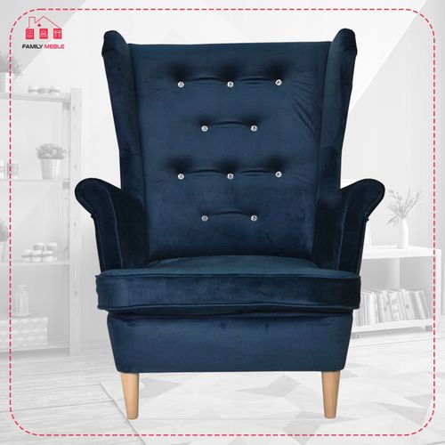 Fauteuil à Oreilles Diana, Style Scandinave, Bleu Marine Foncé Brillant Mon