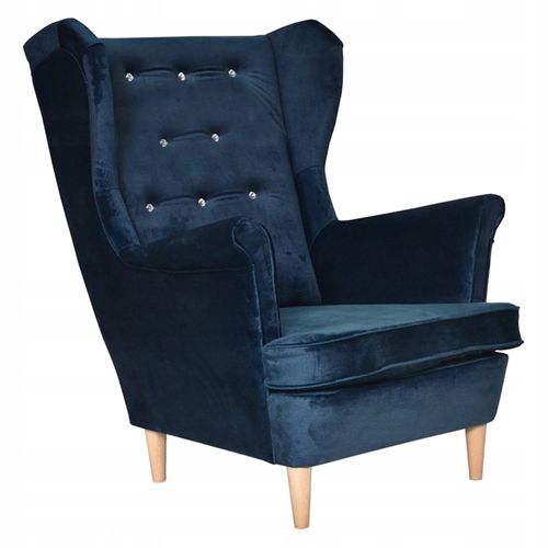 Fauteuil à Oreilles Diana, Style Scandinave, Bleu Marine Foncé Brillant Mon