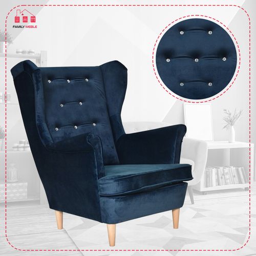 Fauteuil à Oreilles Diana, Style Scandinave, Bleu Marine Foncé Brillant Mon
