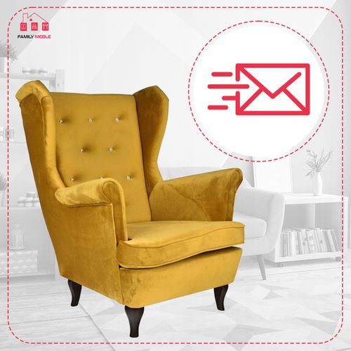 Fauteuil à Oreilles Diana De — Style Scandinave, Velours Moutarde Doré