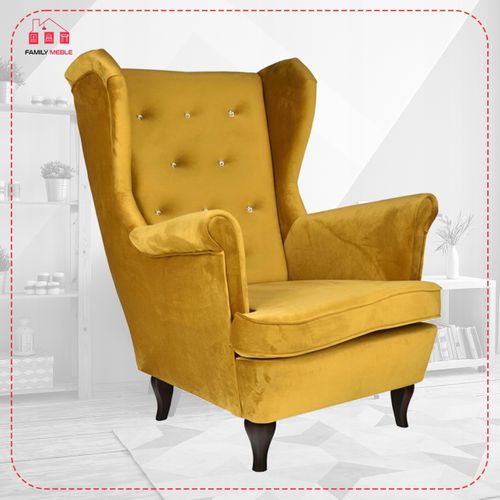 Fauteuil à Oreilles Diana De — Style Scandinave, Velours Moutarde Doré