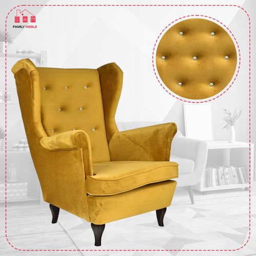 Fauteuil à Oreilles Diana De — Style Scandinave, Velours Moutarde Doré