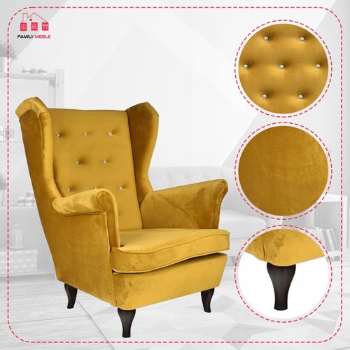 Fauteuil à Oreilles Diana De — Style Scandinave, Velours Moutarde Doré