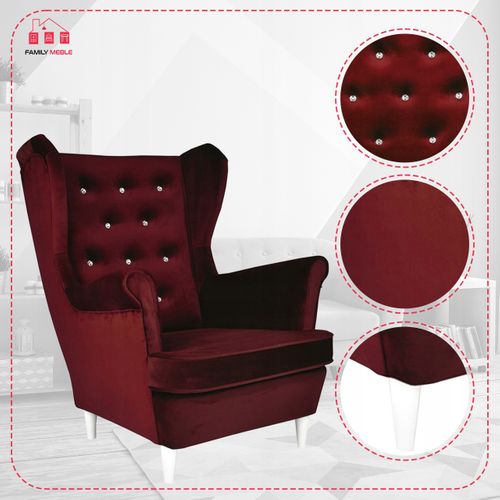 Fauteuil à Oreilles Diana, Style Scandinave — Bordeaux / Rouge / Cerise
