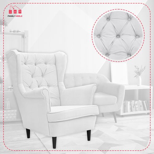 Fauteuil Scandinave à Oreilles Gaja — Famil Meble, Au Capitonnage Profond, Blanc Cassé