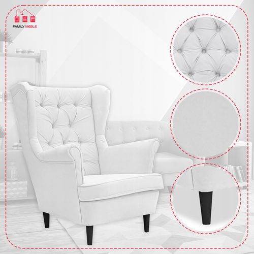 Fauteuil Scandinave à Oreilles Gaja — Famil Meble, Au Capitonnage Profond, Blanc Cassé