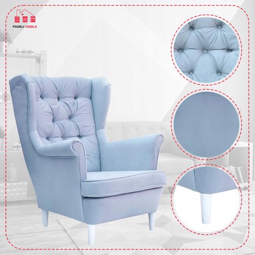 Fauteuil à Oreilles Gaja, Style Scandinave — Bleu Pastel (pour Garçon)