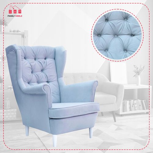 Fauteuil à Oreilles Gaja, Style Scandinave — Bleu Pastel (pour Garçon)