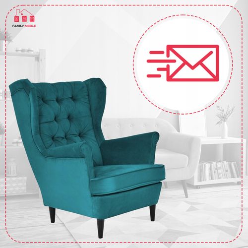 Fauteuil à Oreilles Scandinave Gaja, Velours Turquoise/bleu