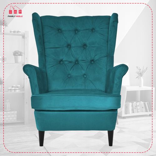 Fauteuil à Oreilles Scandinave Gaja, Velours Turquoise/bleu