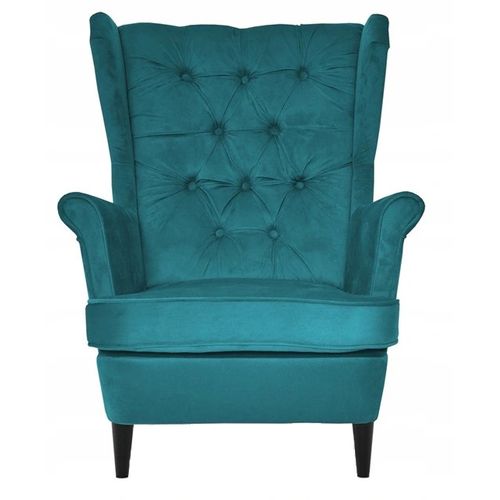 Fauteuil à Oreilles Scandinave Gaja, Velours Turquoise/bleu