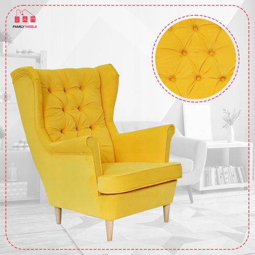 Fauteuil Gaja à Oreilles Scandinaves, Jaune Citron/melon