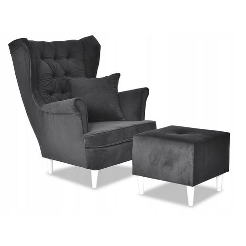 Fauteuil à Oreilles Scandinave Gaja — Velours Gris, Confortable, Au Style Masculin