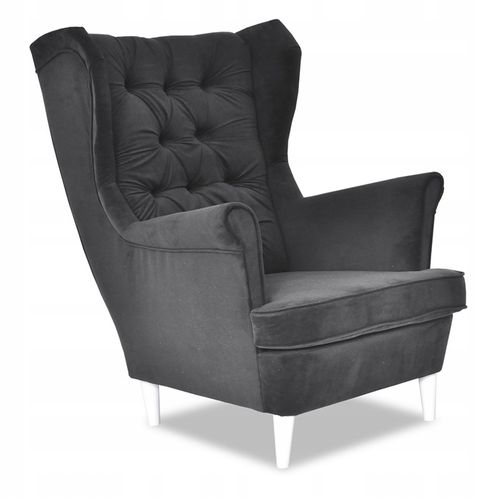 Fauteuil à Oreilles Scandinave Gaja — Velours Gris, Confortable, Au Style Masculin