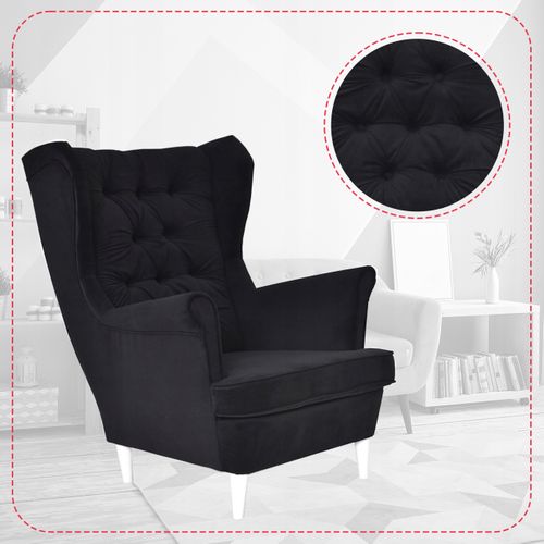 Fauteuil à Oreilles Scandinave Gaja, Velours Noir Hydrofuge