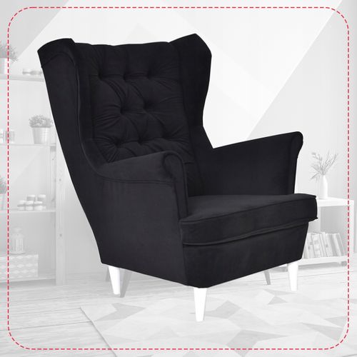 Fauteuil à Oreilles Scandinave Gaja, Velours Noir Hydrofuge