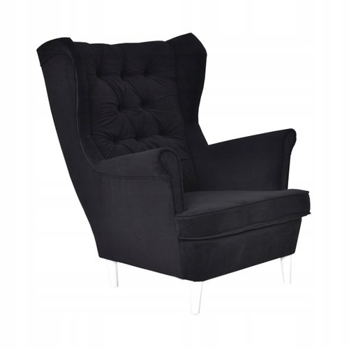 Fauteuil à Oreilles Scandinave Gaja, Velours Noir Hydrofuge