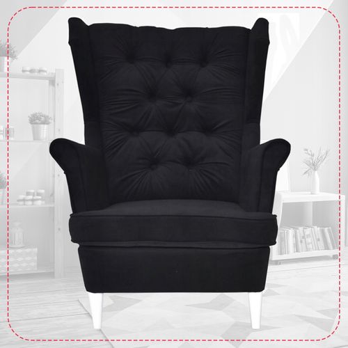 Fauteuil à Oreilles Scandinave Gaja, Velours Noir Hydrofuge