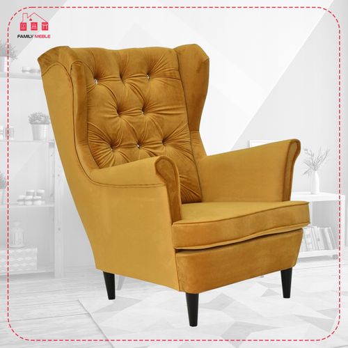 Fauteuil à Oreilles Scandinave Gaja, En Velours Moutarde Doré