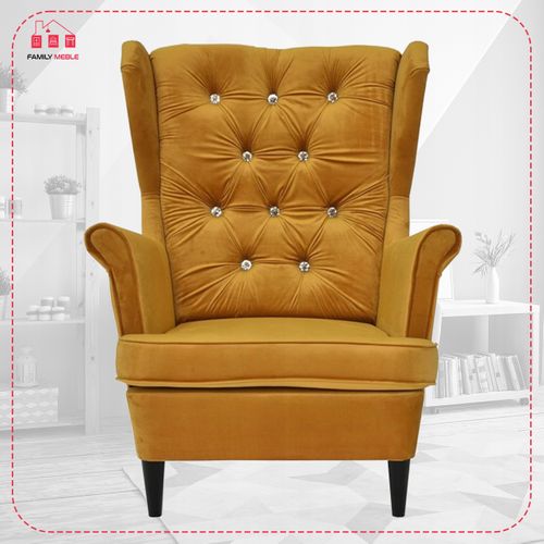 Fauteuil à Oreilles Scandinave Gaja, En Velours Moutarde Doré