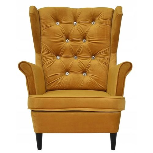 Fauteuil à Oreilles Scandinave Gaja, En Velours Moutarde Doré