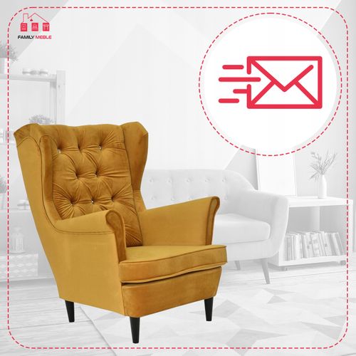 Fauteuil à Oreilles Scandinave Gaja, En Velours Moutarde Doré