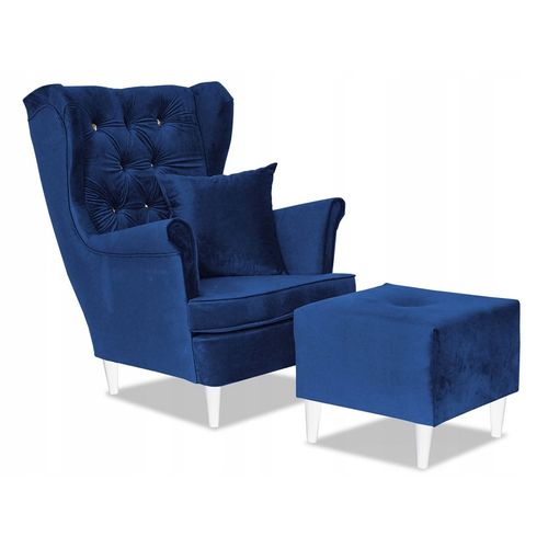 Fauteuil à Oreilles Scandinave Gaja En Velours Indigo (bleu Bleuet) Pour Salon