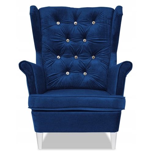 Fauteuil à Oreilles Scandinave Gaja En Velours Indigo (bleu Bleuet) Pour Salon