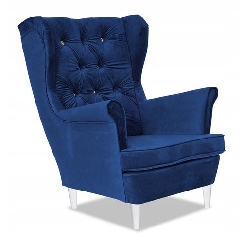 Fauteuil à Oreilles Scandinave Gaja En Velours Indigo (bleu Bleuet) Pour Salon