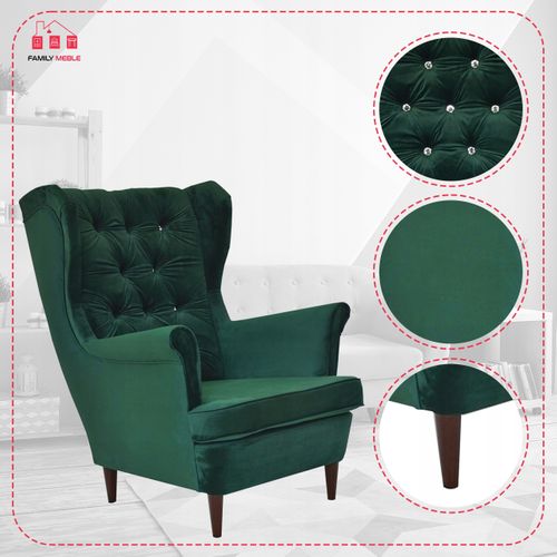Fauteuil Scandinave à Oreilles Gaja — Vert Bouteille Foncé