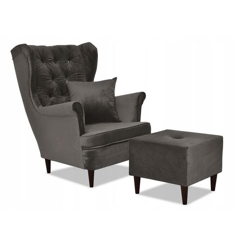 Fauteuil à Oreilles Gaja, Scandinave, Gris Graphite Foncé, Finition Wengé