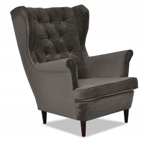 Fauteuil à Oreilles Gaja, Scandinave, Gris Graphite Foncé, Finition Wengé