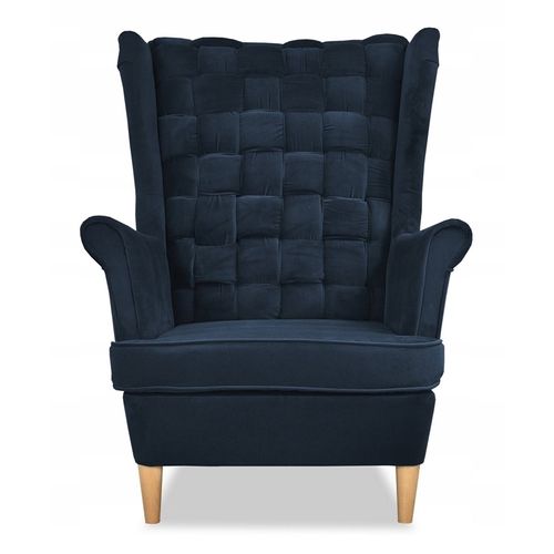Fauteuil à Oreilles Carol — Style Scandinave, Bleu Marine/bleu Foncé