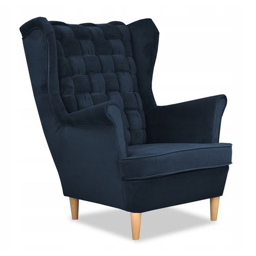 Fauteuil à Oreilles Carol — Style Scandinave, Bleu Marine/bleu Foncé