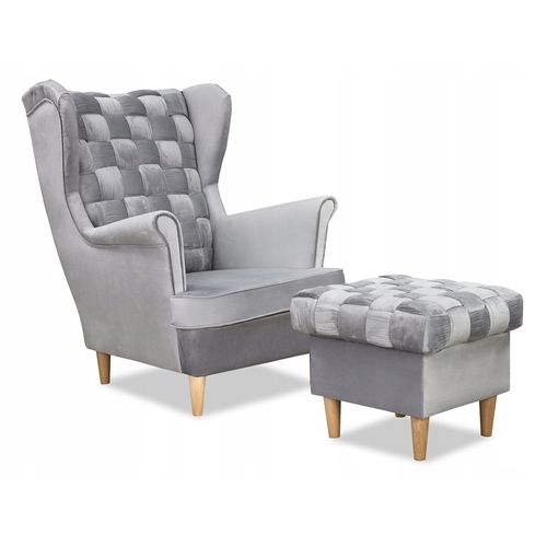 Fauteuil à Oreilles Scandinave Carol, Velours Gris Clair