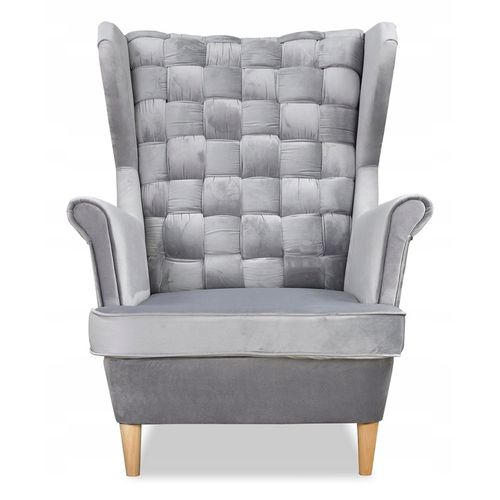 Fauteuil à Oreilles Scandinave Carol, Velours Gris Clair