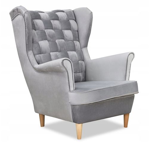 Fauteuil à Oreilles Scandinave Carol, Velours Gris Clair